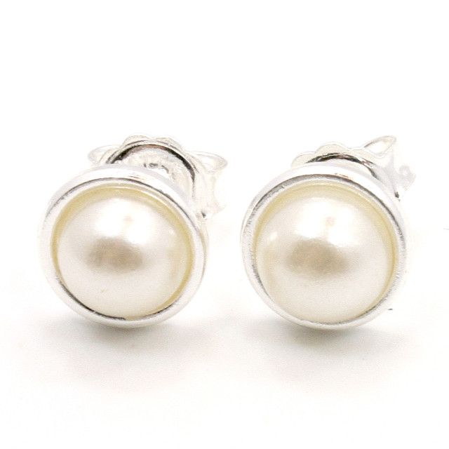 Silver Filled 925 White Bezel Pearl Earrings Kids Girl Baby 6mm