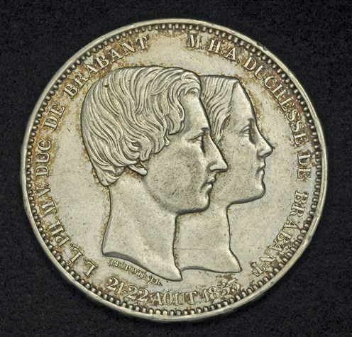 1853 Belgium Leopold I Medallic Silver 5 Francs Coin XF