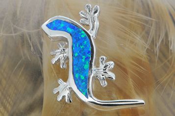 Sterling Silver Synthetic Blue Opal Lizard Pendant