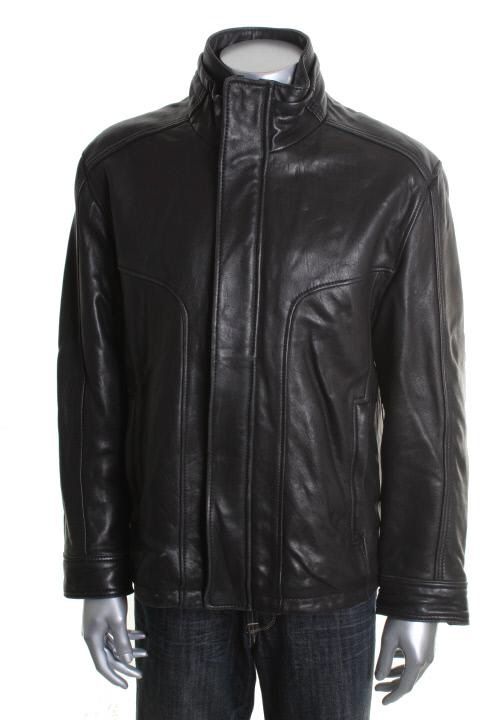 Marc New York Black Leather Funnel Neck Zip Snap Front Motorcycle