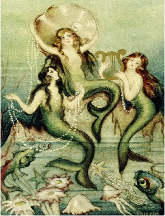 Victorian Pearl Mermaids Fairy Fantasy Canvas Art