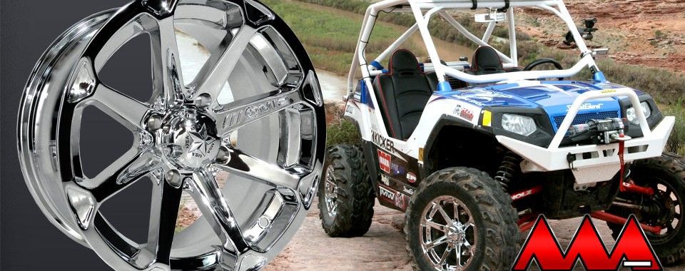 MSA M12 Chrome Diesel 14X7 ATV Wheels on 28 Motomtc Tires Yamaha