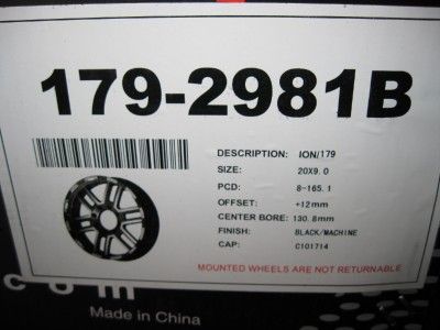for auction is a 1 NEW ION ALLOY 179 BLACK WHEEL 20 X 9   8 X 165.1