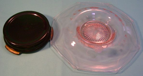 Depression Pink Etched Glass Rolled Edge Bowl Stand