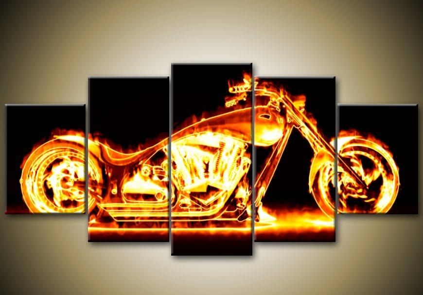 Feuer Gerahmte Leinwand Bilder 150 x 70 Chopper Motorrad Rocker