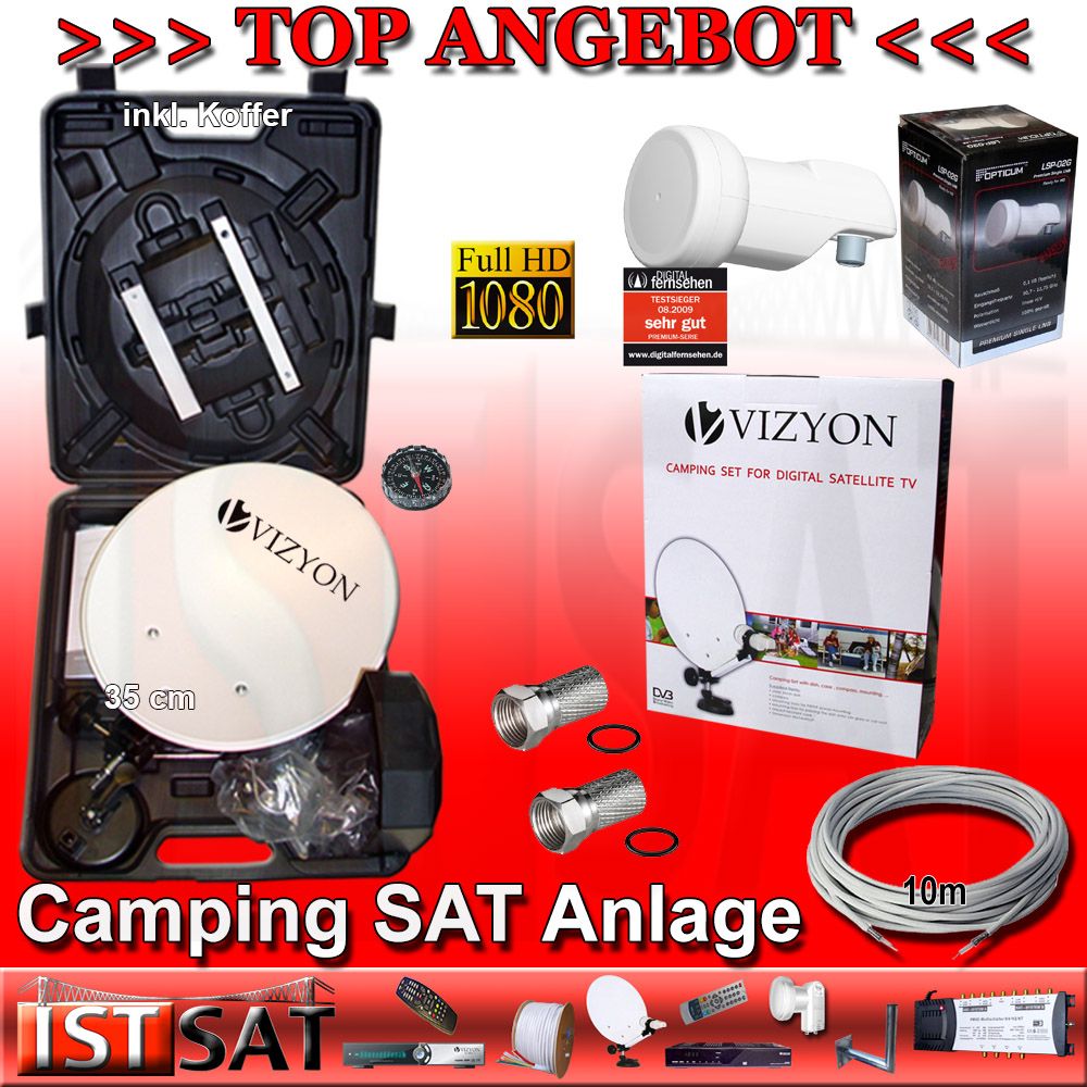 Camping SAT Anlage Antenne + Digital Single LNB 0,1 dB + Kabel HDTV