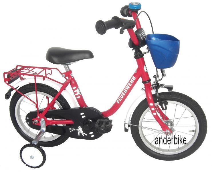 Kinderfahrrad 14 Zoll (=35,6cm) FEUERWEHR rot abnehmbare Stützräder