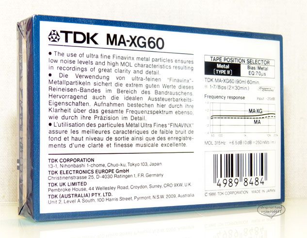 TDK MA XG 60 aus 1986 metal position Typ IV MC Kassette cassettes tape