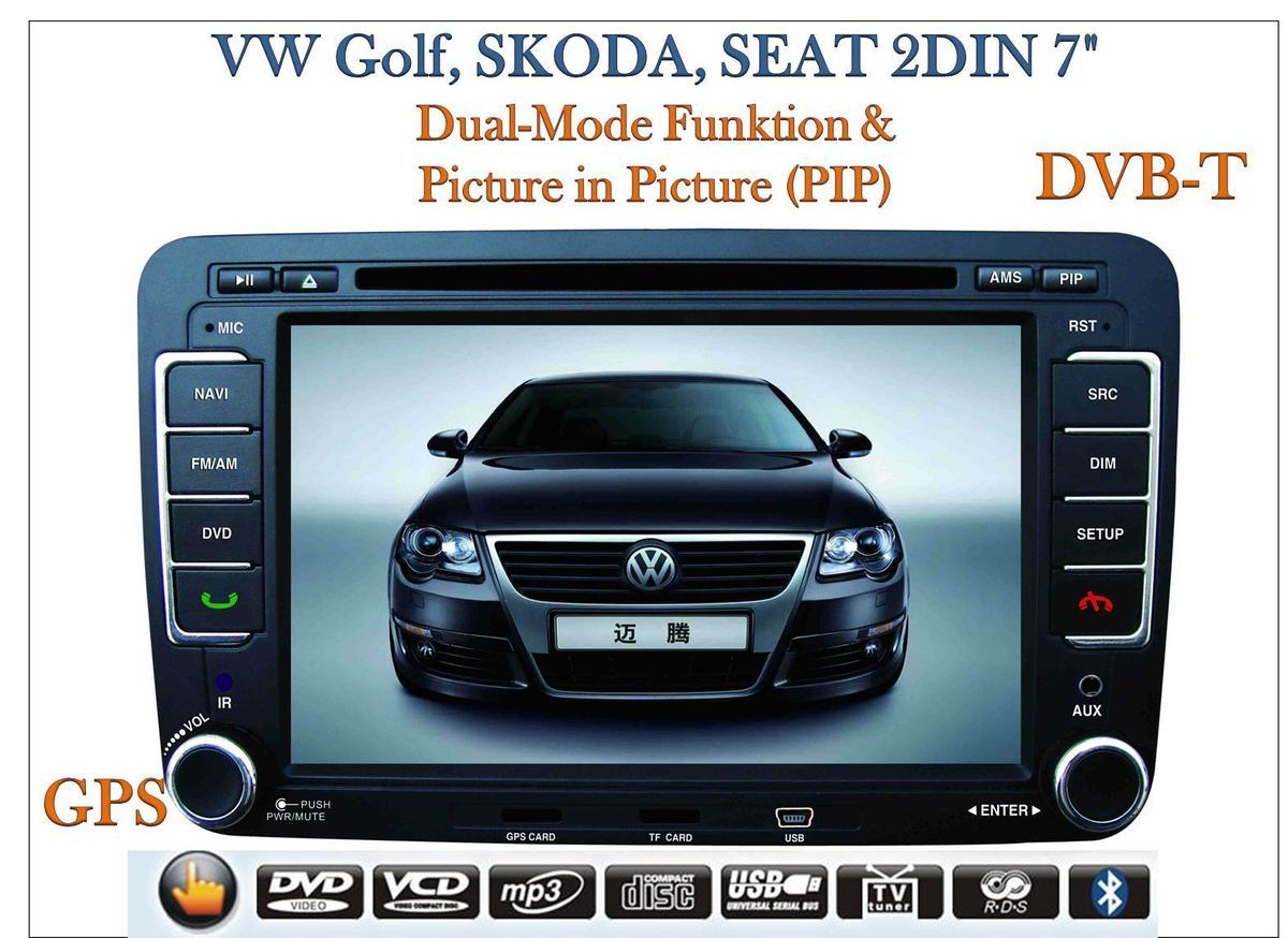 DIN Autoradio VW Golf, SKODA, SEAT   7 LCD TFT Monitor   GPS, DVB T
