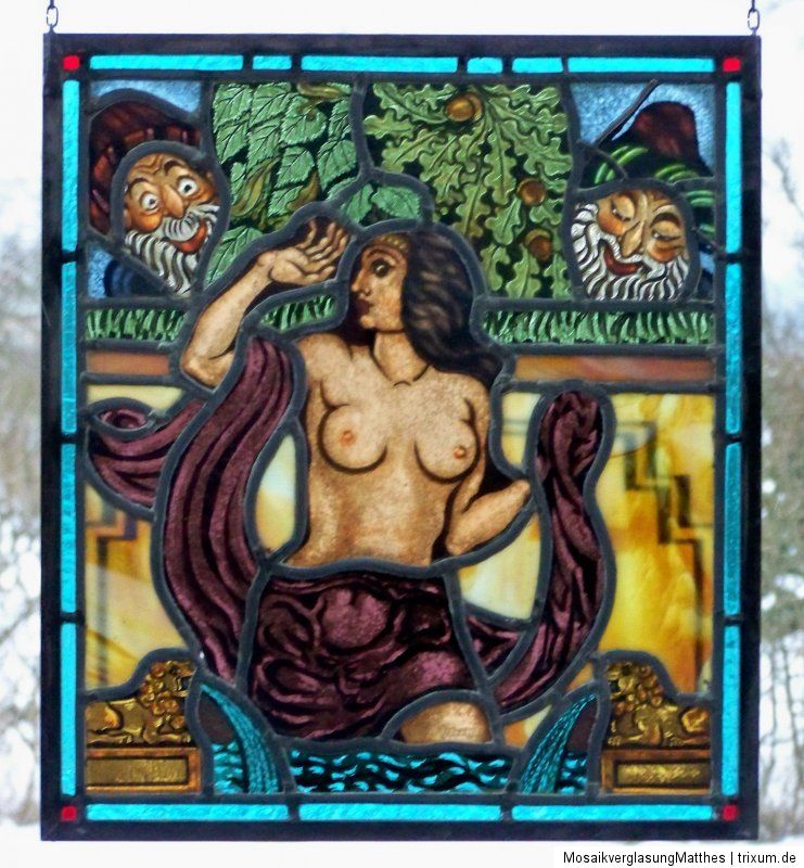 Bleiverglasung musivisches erotisches Jugendstil  Fensterbild Susanna